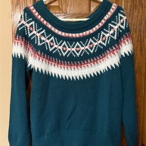 Maurices Teal Sweater with White and Red Pattern